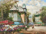 Flower Market by Pierre Latour, oil on canvas (unstretched), sold Sep 2020