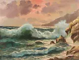 Capri Seascape by Guido Odierna, oil on canvas (unstretched), sold Sep 2020