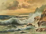 Capri Seascape by Guido Odierna, oil on canvas (unstretched), sold Sep 2020