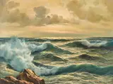 Capri Seascape by Guido Odierna, oil on canvas (unstretched), sold Sep 2020
