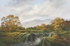Waterfall in Connemara, Galway, Ireland by Liam Jones, oil on canvas (unstretched), sold Sep 2020