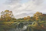 Waterfall in Connemara, Galway, Ireland by Liam Jones, oil on canvas (unstretched), sold Sep 2020