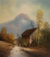 Mountain Scene by Karl Schmidbauer, oil on canvas (unstretched), sold Sep 2020