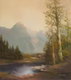 Lake by Karl Schmidbauer, oil on canvas (unstretched), sold Sep 2020