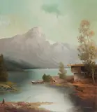 Lake by Karl Schmidbauer, oil on canvas (unstretched), sold Sep 2020
