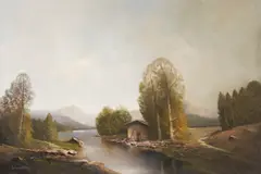 Lake by Karl Schmidbauer, oil on canvas (unstretched), sold Sep 2020