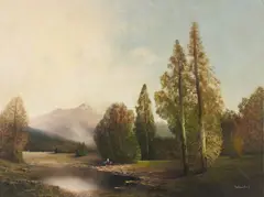 Lake by Karl Schmidbauer, oil on canvas (unstretched), sold Sep 2020