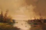 Lake by Karl Schmidbauer, oil on canvas (unstretched), sold Sep 2020