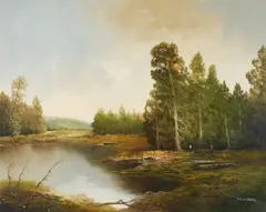 Lake by Karl Schmidbauer, oil on canvas (unstretched), sold Sep 2020