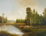 Lake by Karl Schmidbauer, oil on canvas (unstretched), sold Sep 2020
