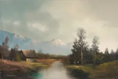 Lake by Karl Schmidbauer, oil on canvas (unstretched), sold Sep 2020