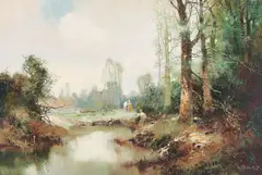 Forest Lake by Willi Bauer, oil on canvas (unstretched), sold Sep 2020