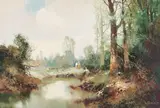 Forest Lake by Willi Bauer, oil on canvas (unstretched), sold Sep 2020