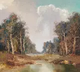 Stormy Forest Day by Willi Bauer, oil on canvas (unstretched), sold Sep 2020