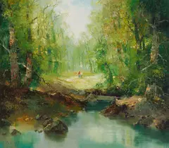 Forest Walk by Willi Bauer, oil on canvas (unstretched), sold Sep 2020