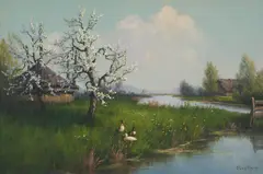 Blossom Trees by J.L. van der Meide, oil on canvas (unstretched), sold Sep 2020