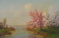 Blossom Trees by J.L. van der Meide, oil on canvas (unstretched), sold Sep 2020