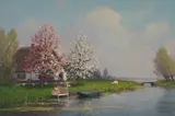 Blossom Trees by J.L. van der Meide, oil on canvas (unstretched), sold Sep 2020