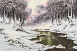 Sunrise Snow Stream by Josef Dande, oil on canvas (unstretched), sold Sep 2020