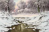 Snow Stream Reflections by Josef Dande, oil on canvas (unstretched), sold Sep 2020