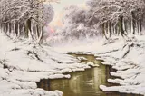 Sunset Snow Stream by Josef Dande, oil on canvas (unstretched), sold Sep 2020