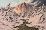 Sunset Alpine Reflections by Josef Dande, oil on canvas (unstretched), sold Sep 2020