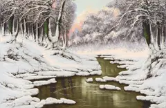 Snow Stream Sunlight by Josef Dande, oil on canvas (unstretched), sold Sep 2020