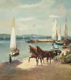 Lake Sail Promenade at Starnbergerse Lake Starnberg Near Munich by Ludwig Gschossmann, oil on canvas (unstretched), sold Sep 2020