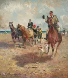 Coach & Hunt at Starnbergerse Lake Starnberg Near Munich by Ludwig Gschossmann, oil on canvas (unstretched), sold Sep 2020