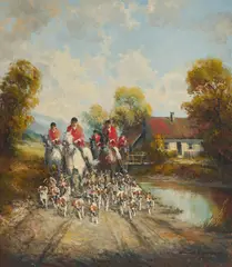 Hunt by Kurt Heyden, oil on canvas (unstretched), sold Sep 2020
