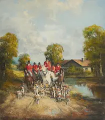 Hunt by Kurt Heyden, oil on canvas (unstretched), sold Sep 2020