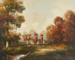 Hunt by Kurt Heyden, oil on canvas (unstretched), sold Sep 2020