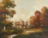 Hunt by Kurt Heyden, oil on canvas (unstretched), sold Sep 2020