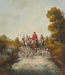 Hunt by Kurt Heyden, oil on canvas (unstretched), sold Sep 2020