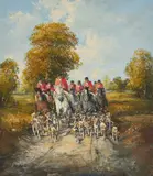 Hunt by Kurt Heyden, oil on canvas (unstretched), sold Sep 2020