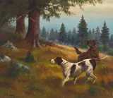 Pointers by Willi Franken, oil on canvas (unstretched), sold Sep 2020