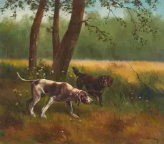 Pointers by Willi Franken, oil on canvas (unstretched), sold Sep 2020
