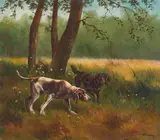 Pointers by Willi Franken, oil on canvas (unstretched), sold Sep 2020