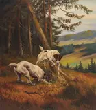 Pointers by Willi Franken, oil on canvas (unstretched), sold Sep 2020