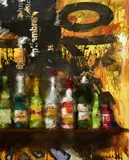 Untitled (Bottles) by Jordi Prat Pons, collage and mixed media on canvas, sold Sep 2020
