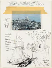 The Up And Down Side Of Montmartre by Brett Whiteley, 1989, pen and sepia ink, tape and photo-collage on paper, sold Jul 2024