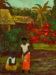 Fijian Garden by Ray Crooke, oil on canvas, sold Jul 2024