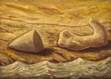 Two Forms By The Sea by Peter Booth, 1985, oil on canvas, offered Sep 2024