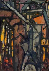 The Barrier by Roger Kemp, 1962, enamel on board, sold Sep 2024