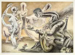 The Judgement Of Paris Ii by James Gleeson, 1979, pastel, charcoal and watercolour on paper, sold May 2025