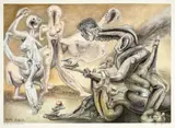 The Judgement Of Paris Ii by James Gleeson, 1979, pastel, charcoal and watercolour on paper, sold May 2025