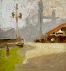 Street Scene by Clarice Beckett, oil on compressed card, sold Jun 2025