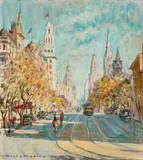 Collins Street by Dora Wilson, oil on canvas on board, sold Jun 2025