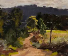 Olinda Falls Road (Afternoon) by Max Meldrum, 1933, oil on composition board, sold Jun 2025
