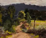 Olinda Falls Road (Afternoon) by Max Meldrum, 1933, oil on composition board, sold Jun 2025